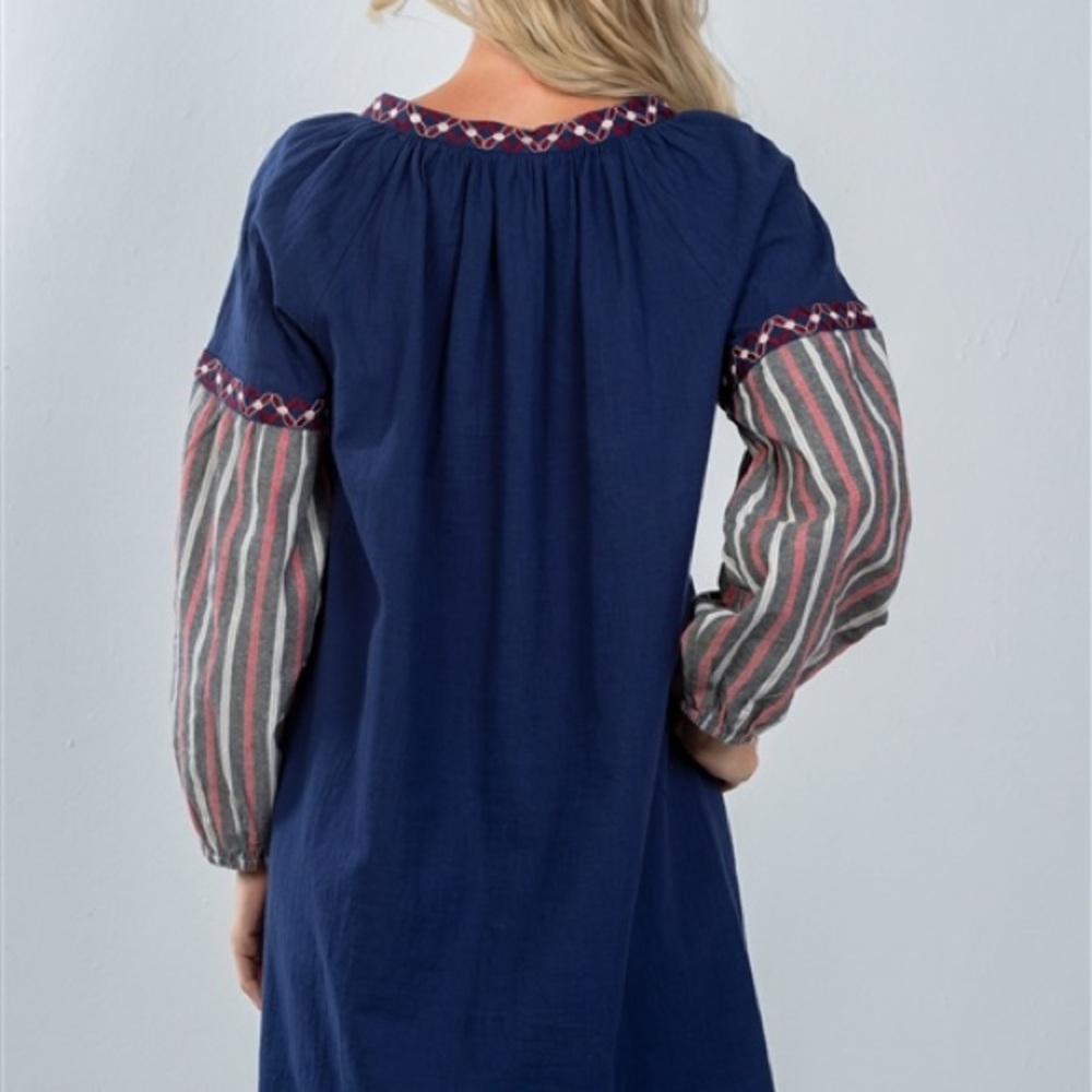 Boho Navy & Striped Dress - Picture 2 of 2